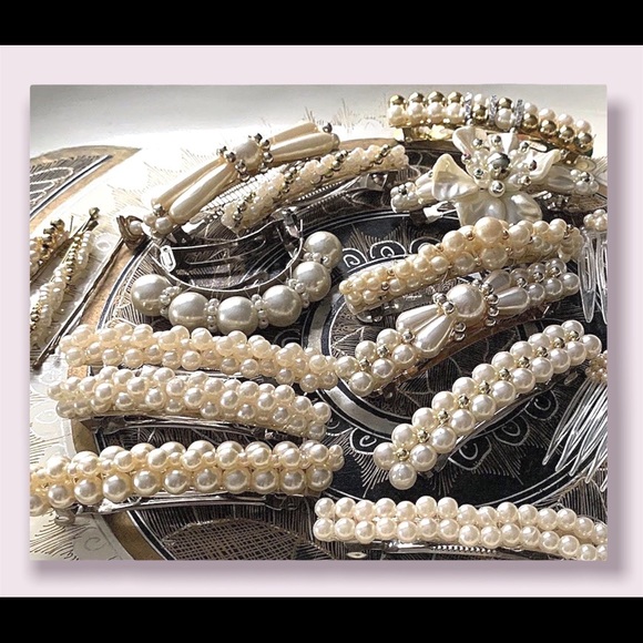 Vintage Hair Barrettes Combs Women’s Pearl Crystal Hairpins Accessory Lot - Picture 2 of 12